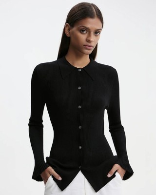 Black Buttoned Long Sleeve Top